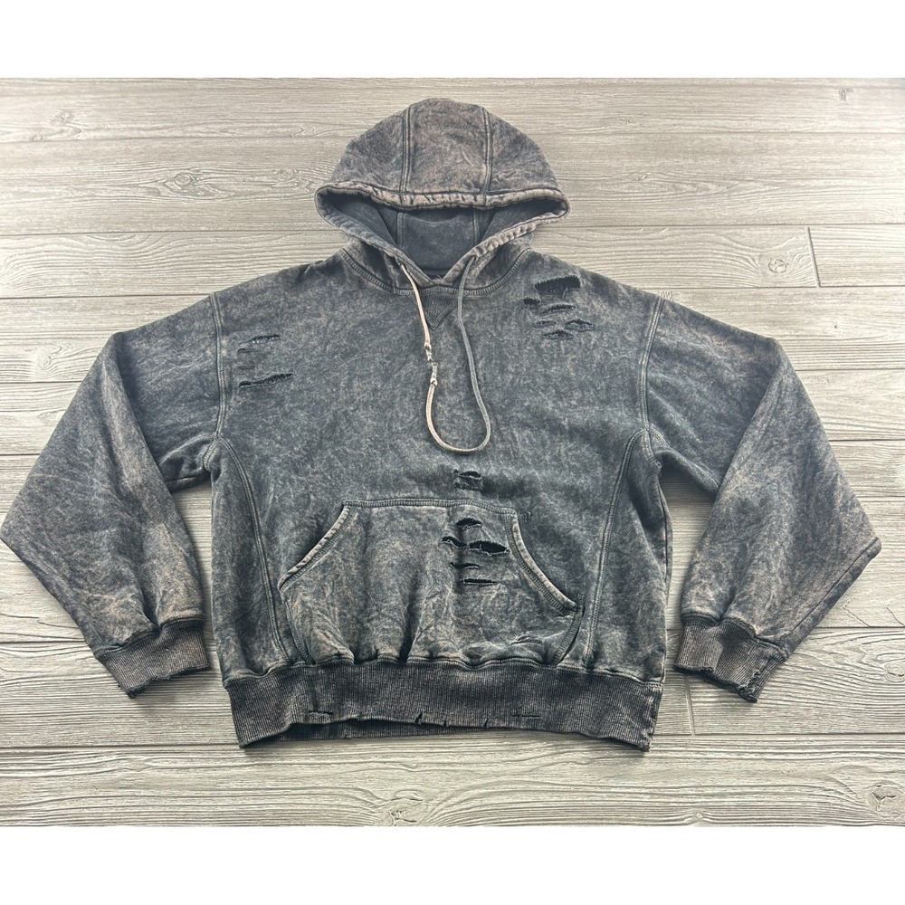 Furst of a Kind Hoodie Womens Distressed Acid Wash Black Long Sleeve